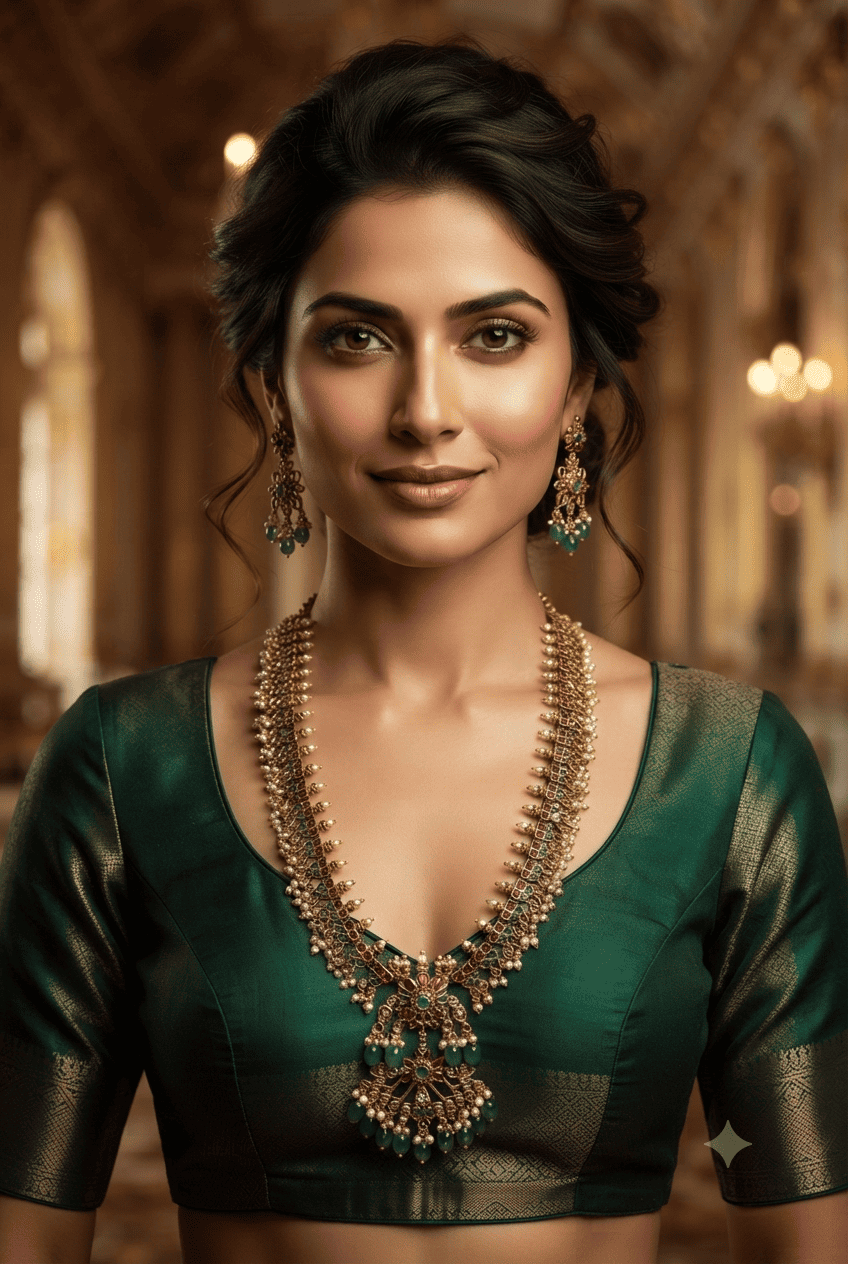 Long Antique gold plated necklace set in jadau