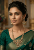 Premium Gold Plated CZ Temple Long Necklace Set