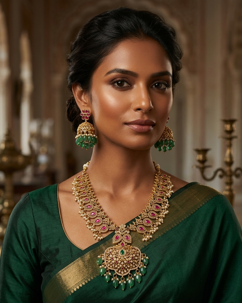 Premium Jadau Short necklace Set