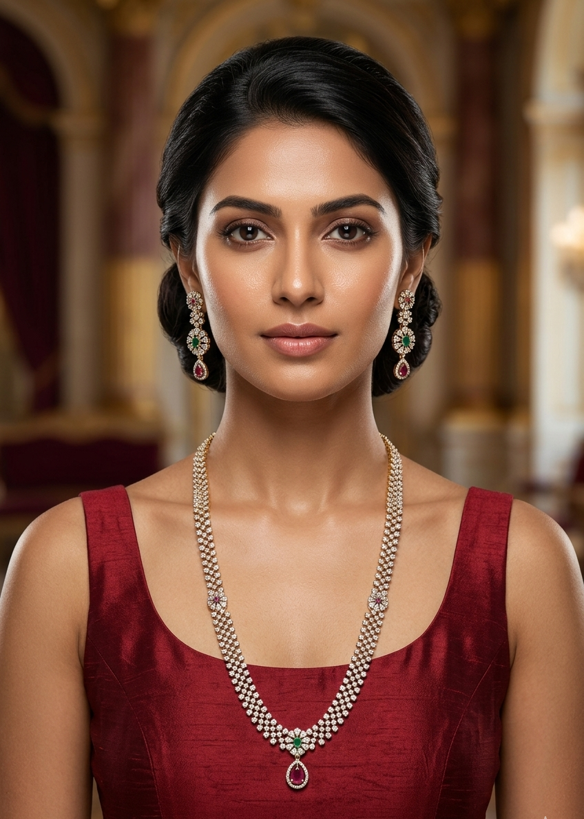 Gold Plated Long CZ Necklace Set