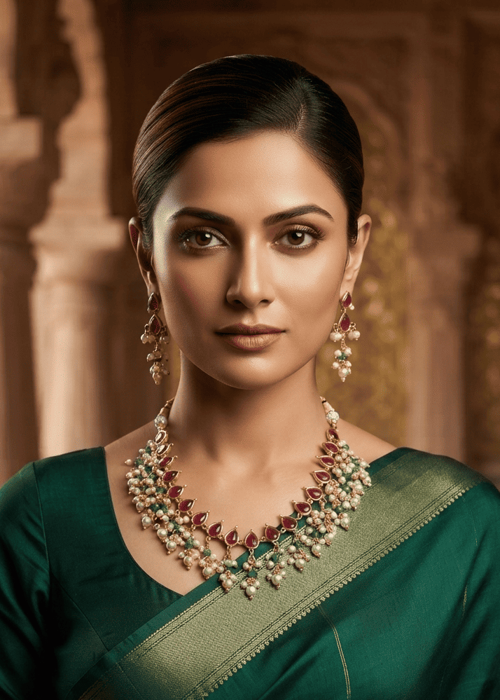 Premium Short Necklace Set with pearl drops