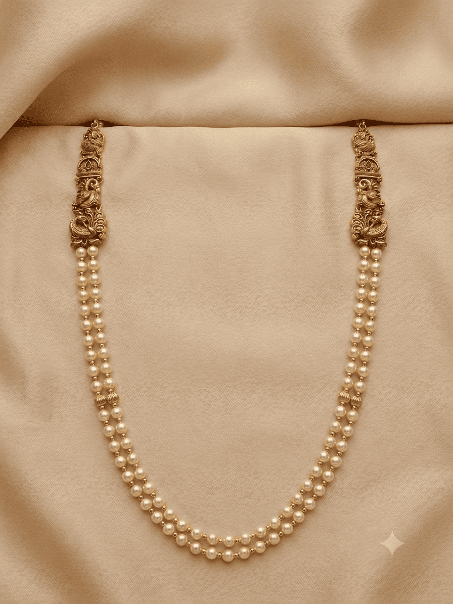 2 line Swarovski pearl with beads and side Mopu necklace