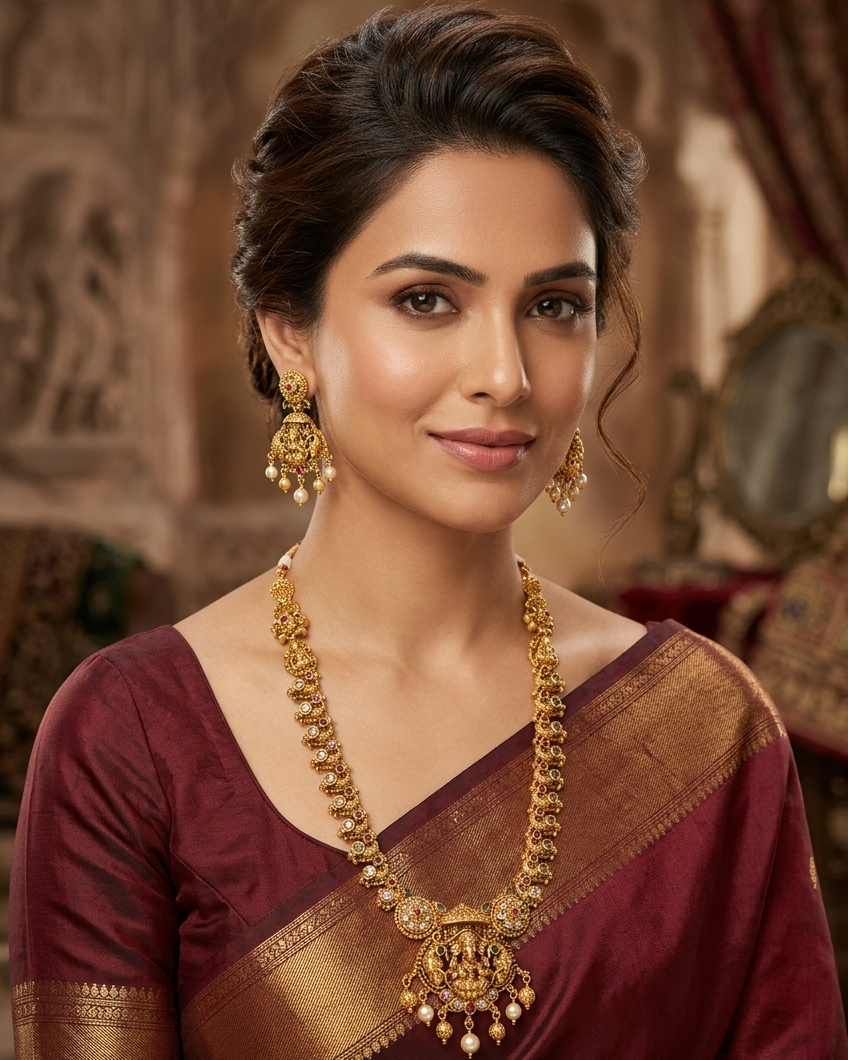 Premium Gold Plated Antique Short Necklace Set