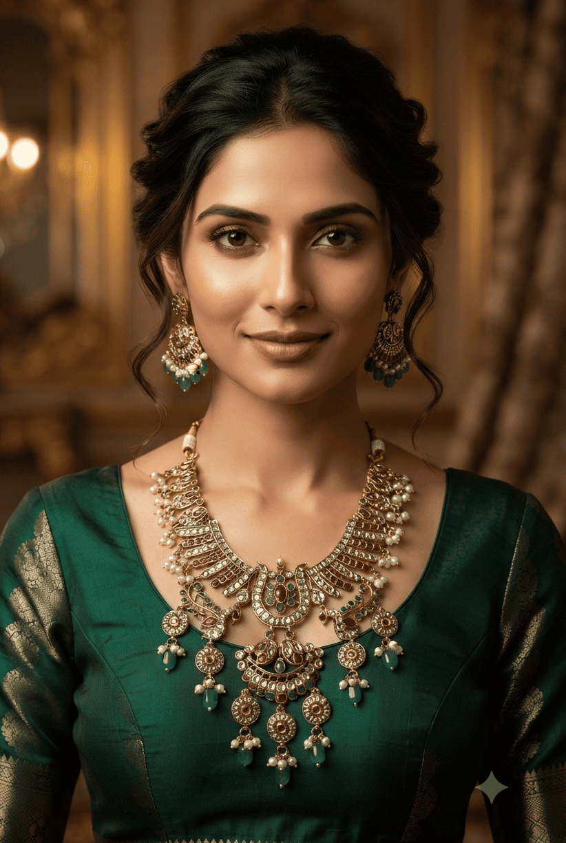 one gram gold plated antique jadau necklace set