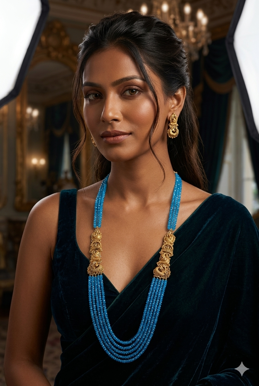 Light Blue Color Onyx 4 mm semi precious stones 26 inches necklace set with elephant brooch/mop