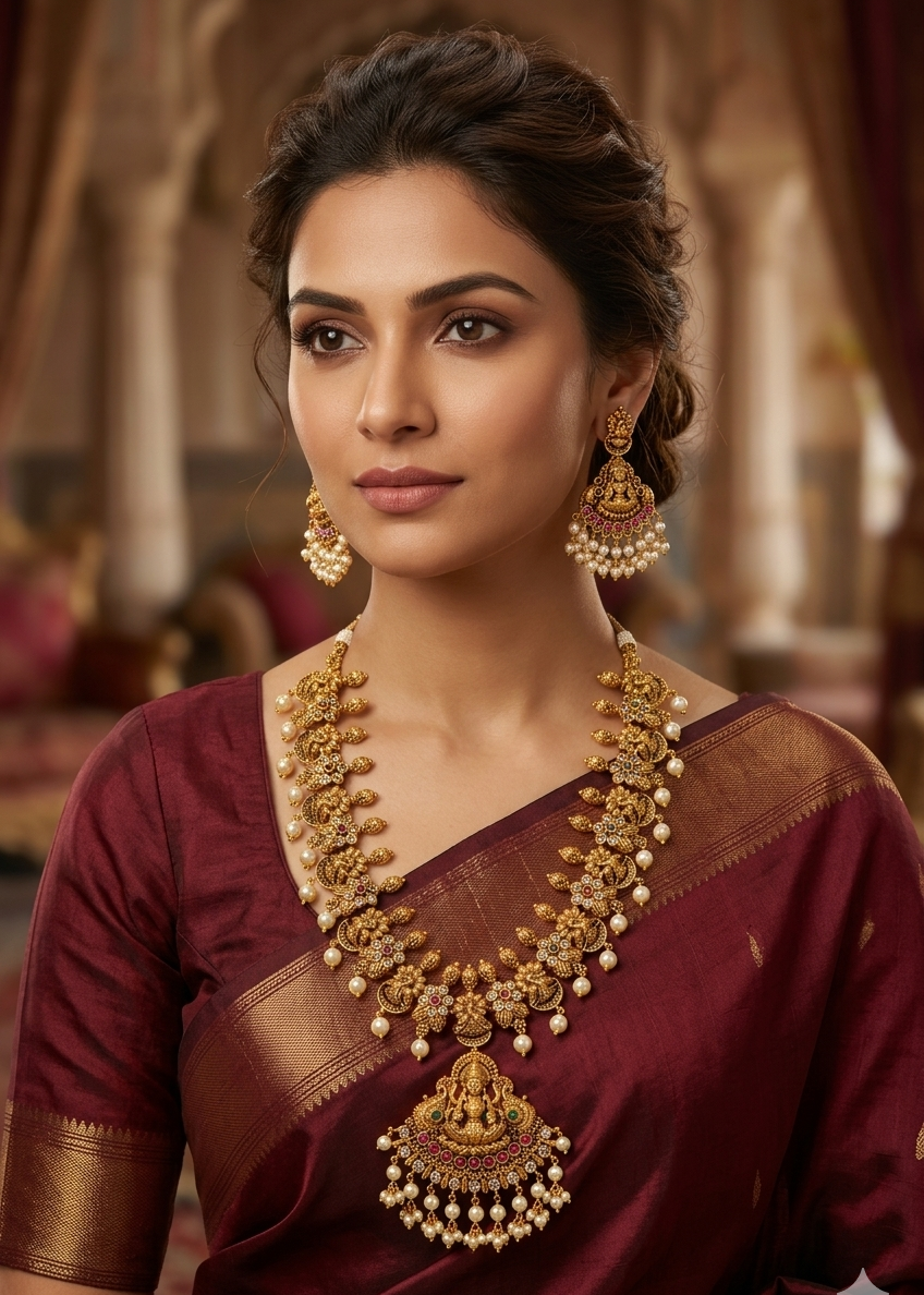 Premium Gold Plated Antique Short Necklace Set