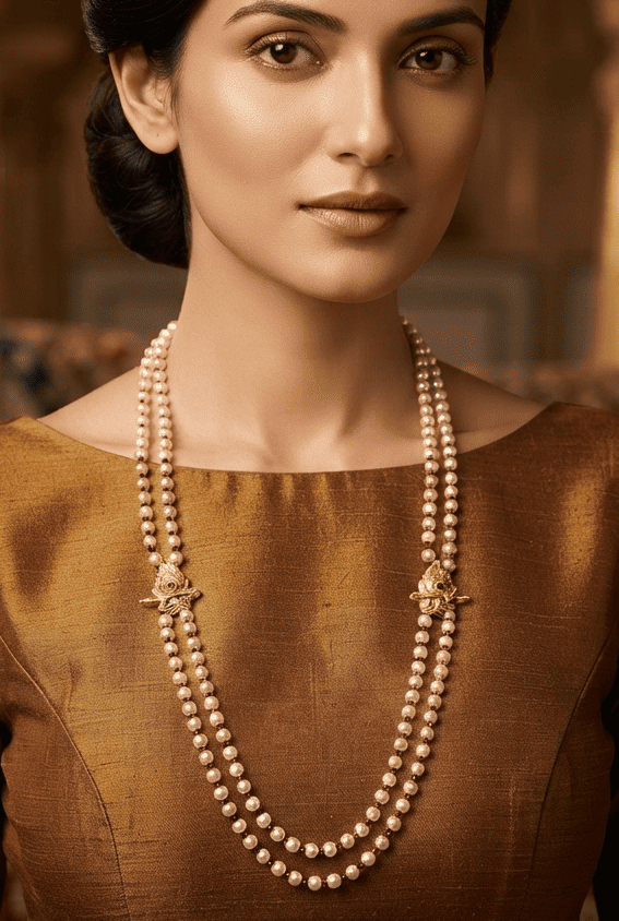 Premium 2 Line 4mm Hyderabadi Pearl Maala with Mopu