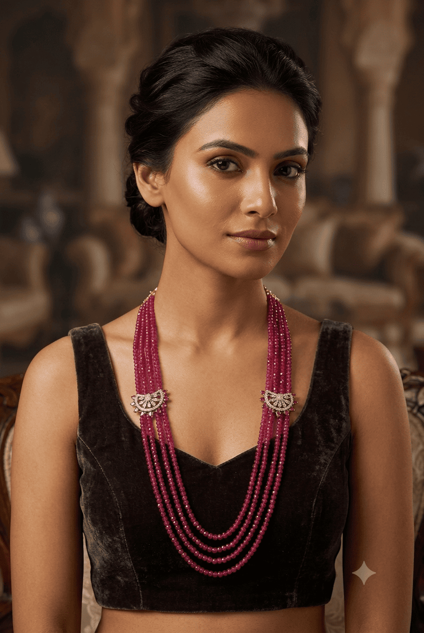 Premium 4 Line Onyx Stone Maala with CZ Mopu
