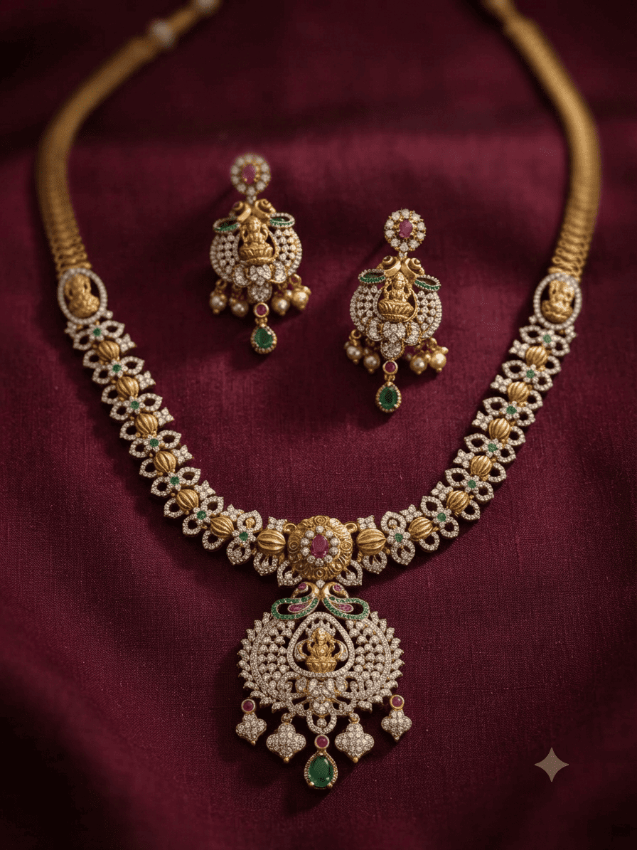 Gold Plated Premium CZ Long Haram Necklace Set