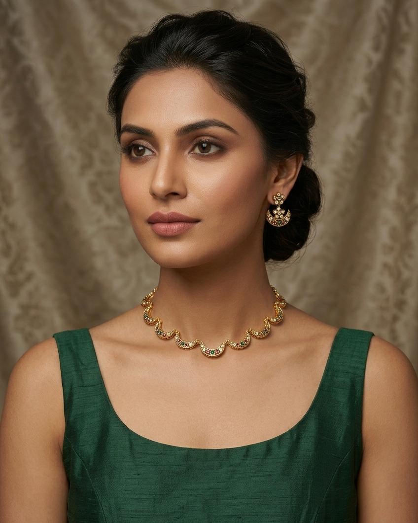 Gold Plated Short CZ Necklace Set
