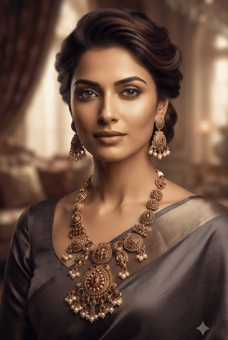 Premium Gold Plated Medium Length Temple necklace Set