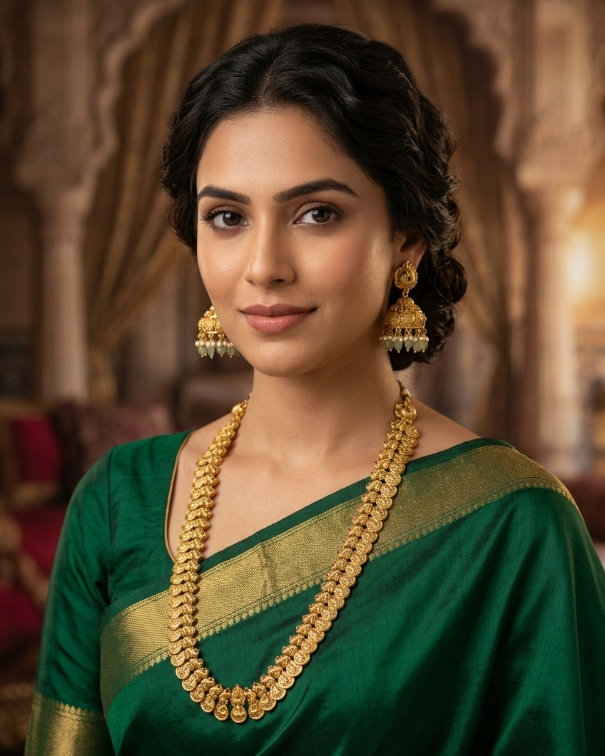 Gold Plated Long Kasu Laxmi Necklace Haram Set