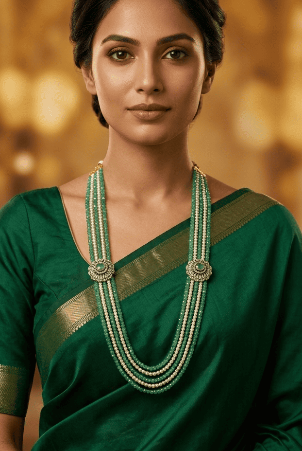 Premium 5 Line 4mm Hyderabadi Pearl Maala with Mopu
