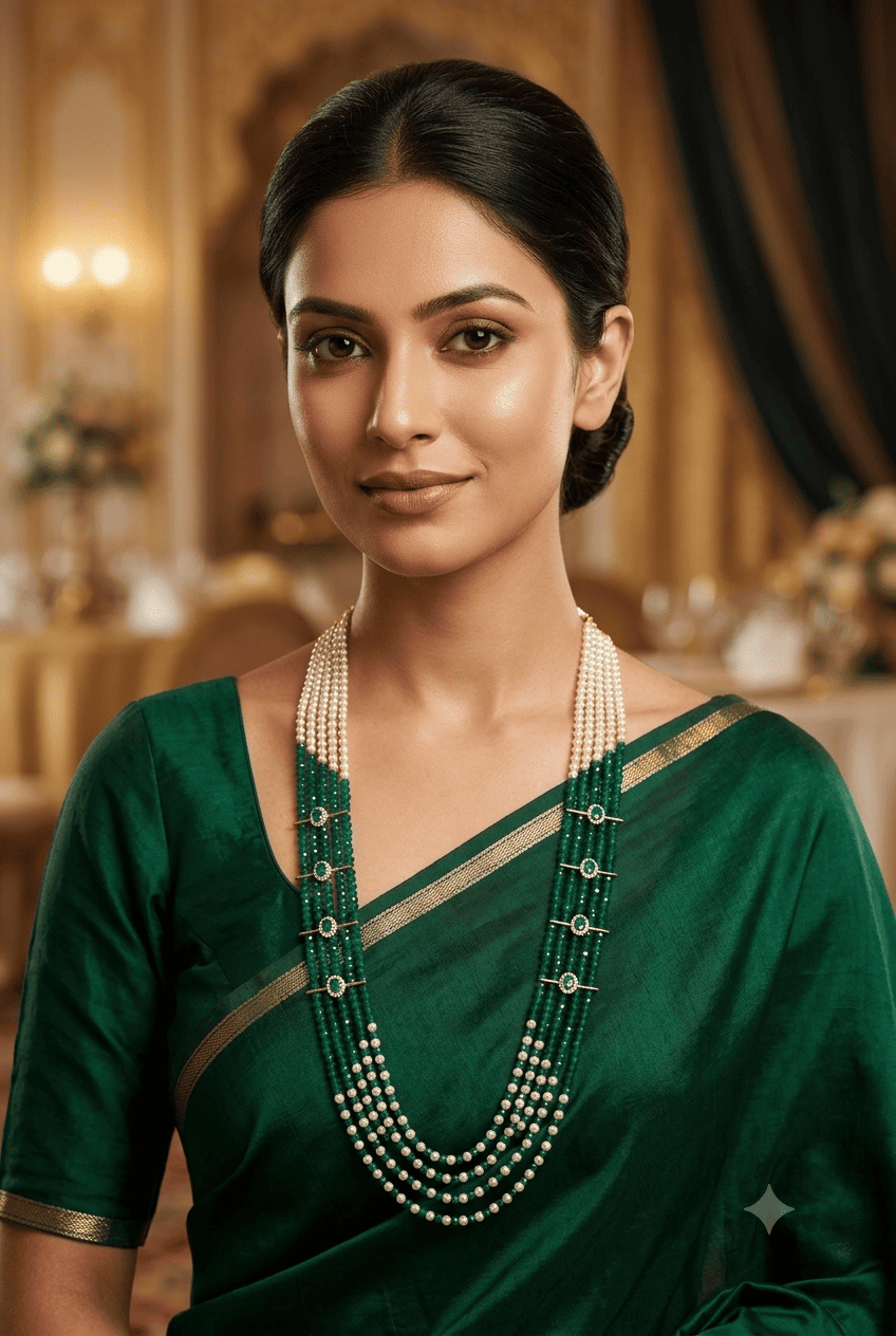 Premium 5 Line 4mm Pearl Hyderabadi Maala with Mopu
