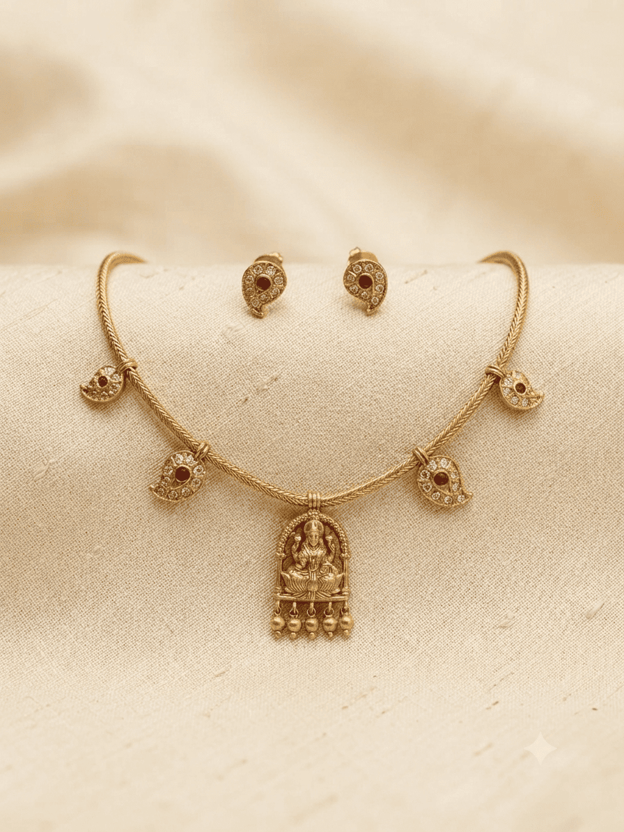 Premium Gold Plated Mango Lakshmi Medium Necklace Set
