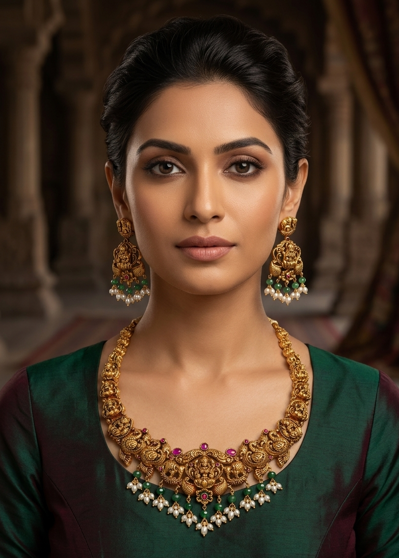 Premium Gold Plated Antique Short Necklace Set