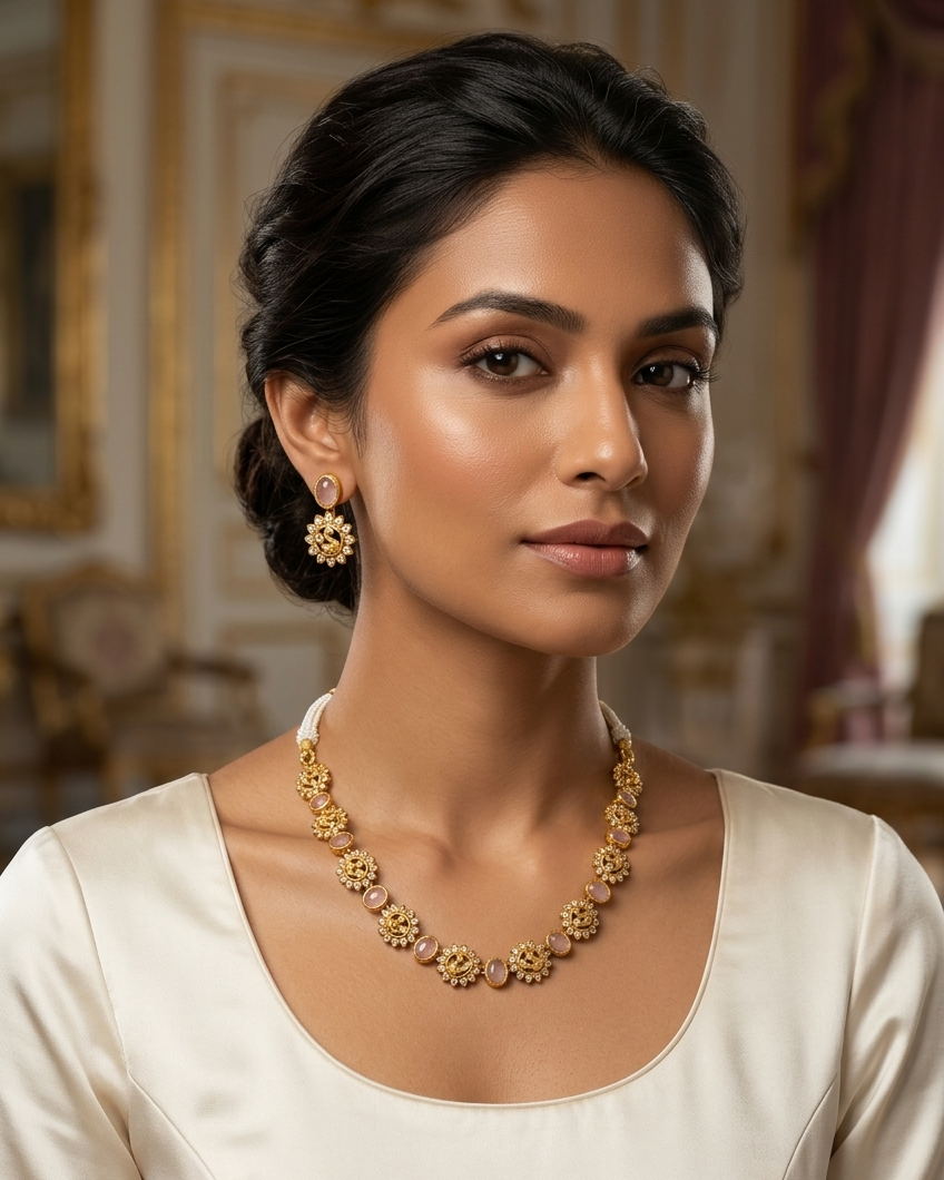 Gold Plated Short CZ Necklace Set