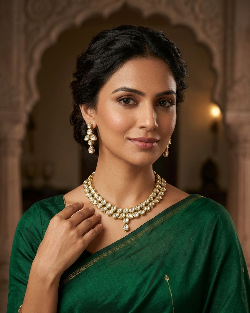 Gold Plated Heritage collection Necklace Set with pachi kundan and kempu stones
