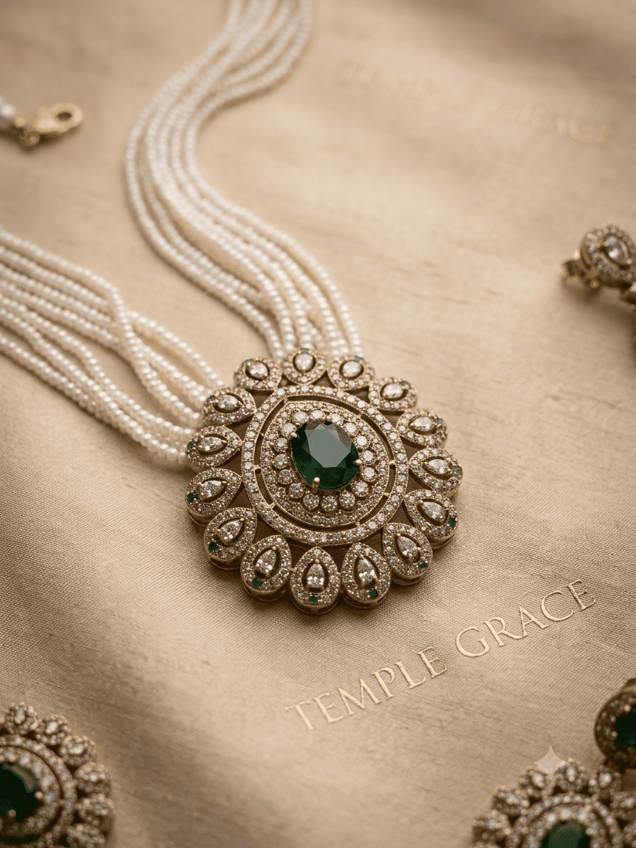 Premium 6 Line 2mm Hyderabadi Pearl Maala with Pendant