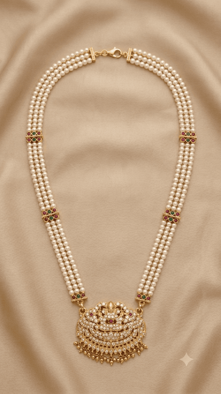 Premium Adige Pendant with Three line pearl maala