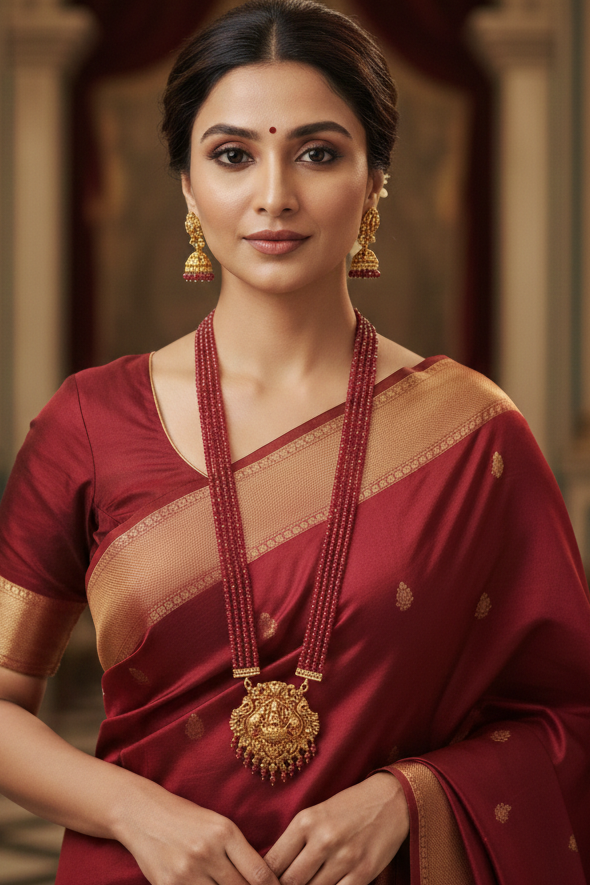 4 Line Crystal onyx batti mala Necklace Set with Laxmi Pendat