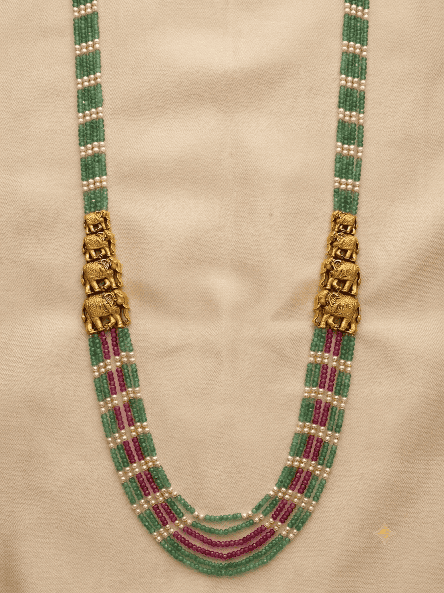 Elephant mopu with multicolor onyx stones necklace set