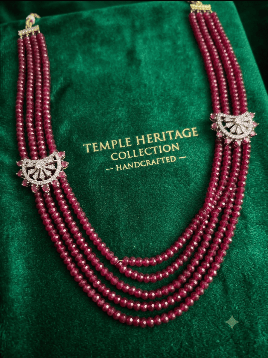 Premium 4 Line Onyx Stone Maala with CZ Mopu