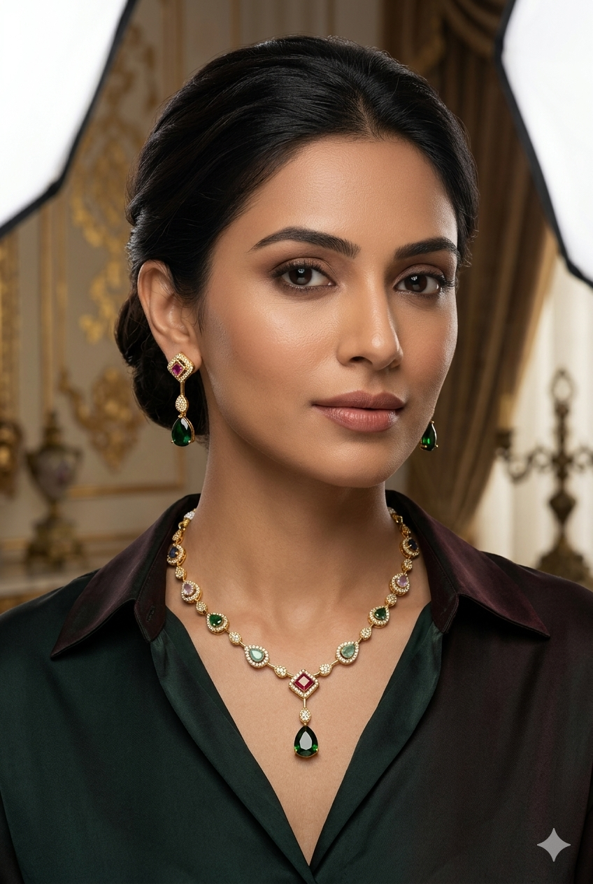 Gold Plated Short CZ Necklace Set
