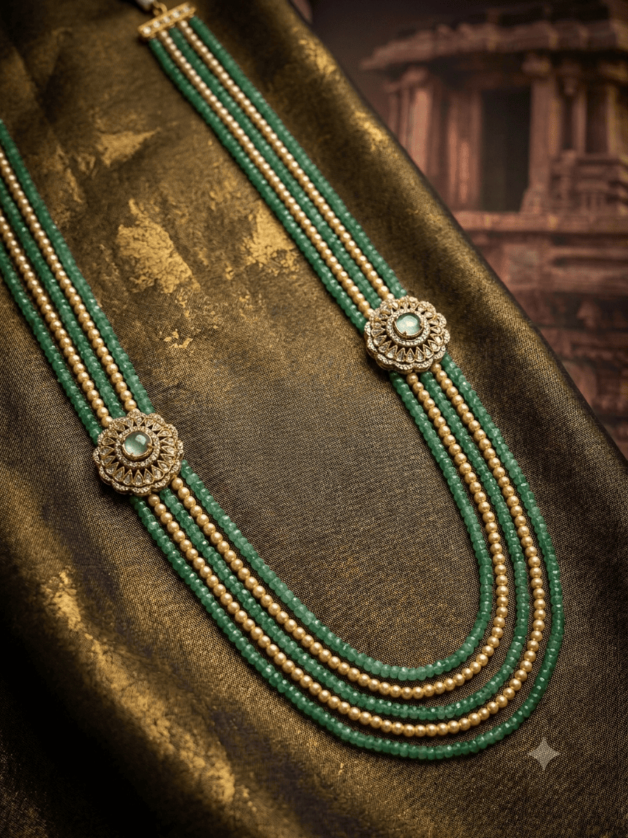 Premium 5 Line 4mm Hyderabadi Pearl Maala with Mopu