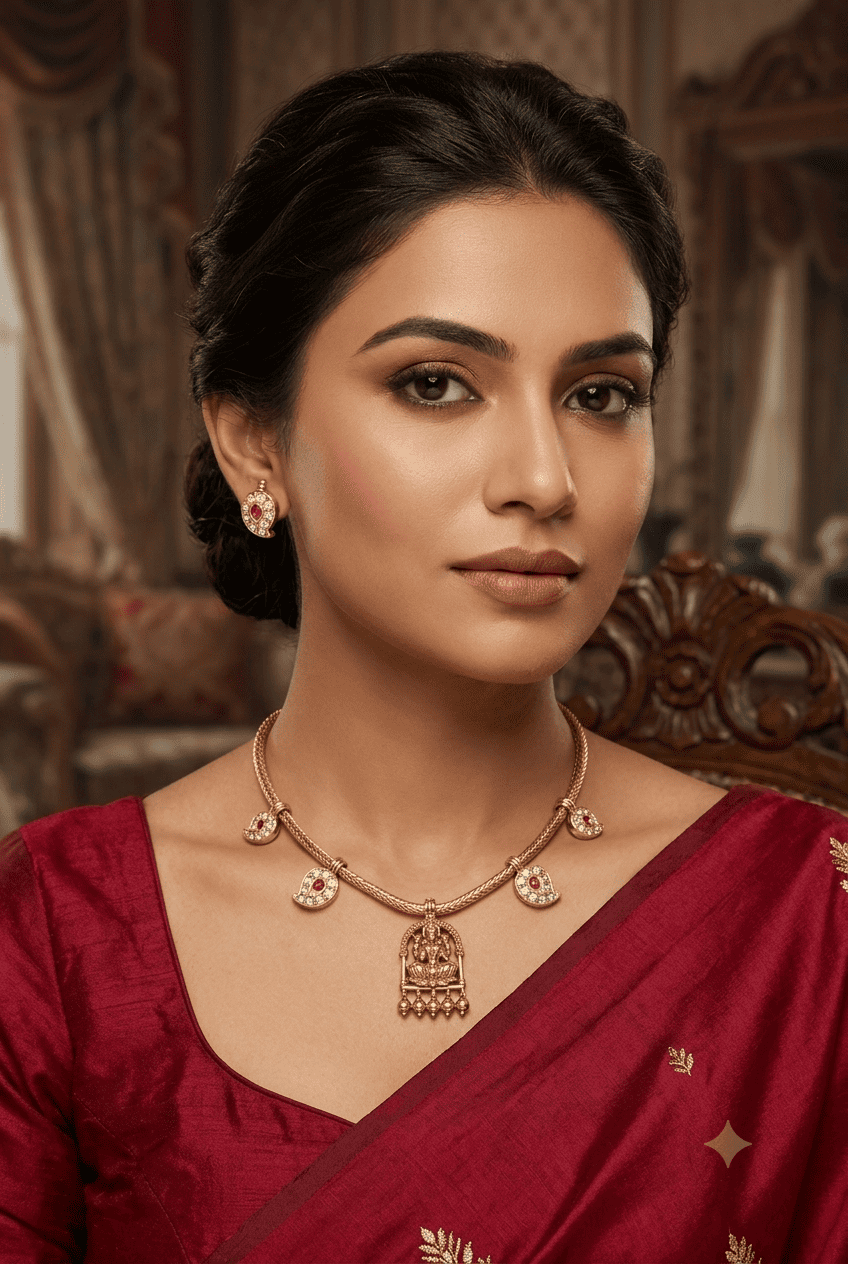 Premium Gold Plated Mango Lakshmi Medium Necklace Set