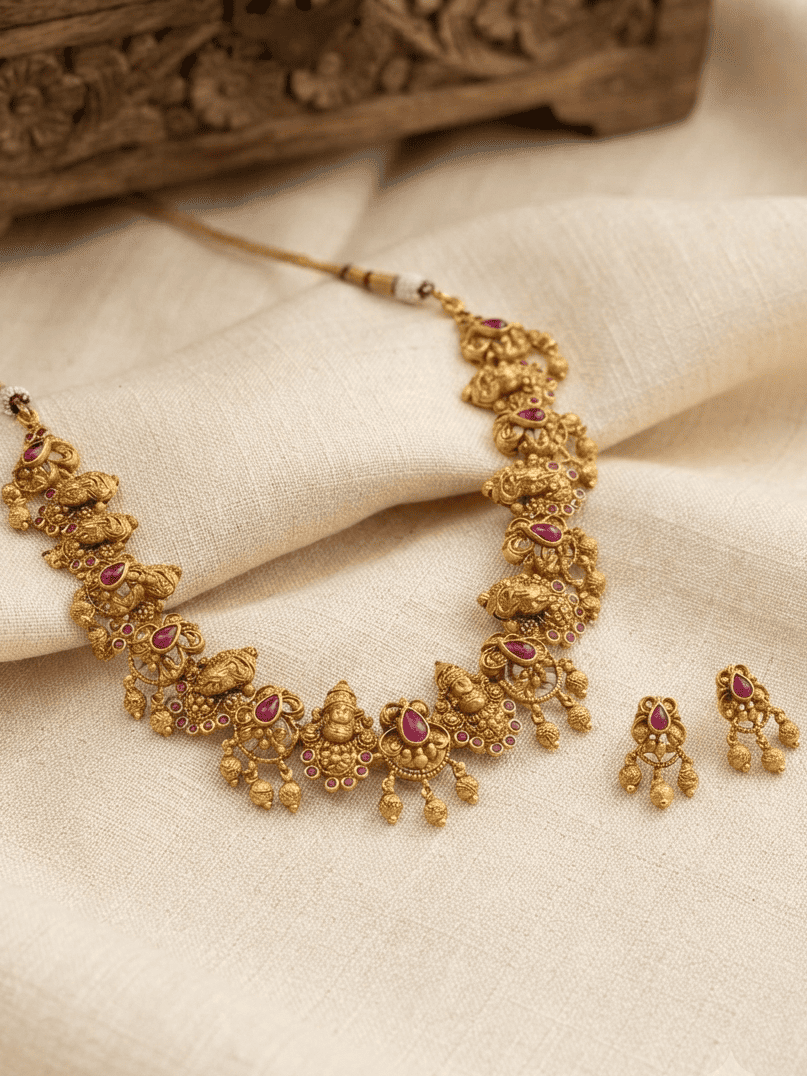 Premium Gold Plated Antique Short Necklace Set