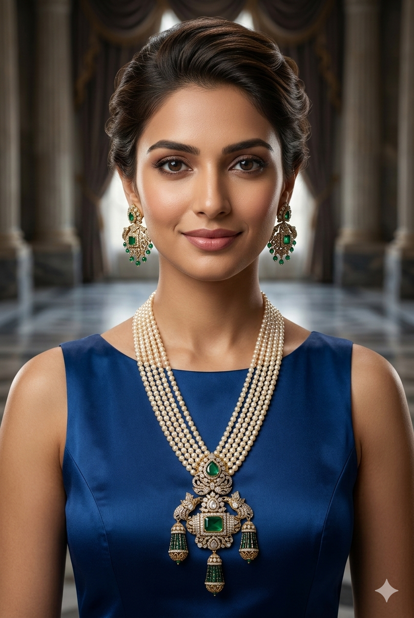 3mm Hyderabadi pearl with onyx stones and cz zercon pendant