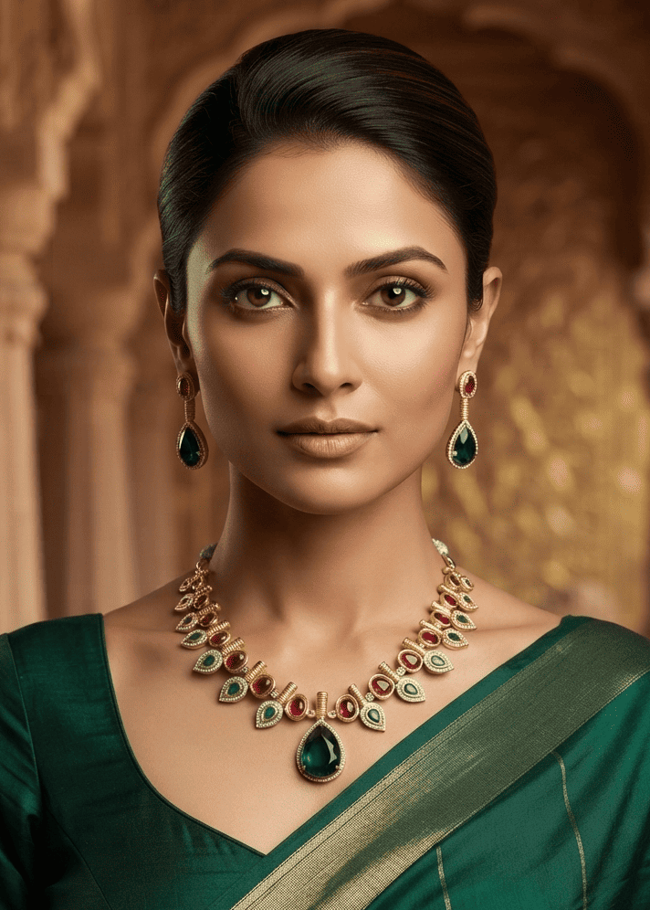 Premium Stone Studded CZ Medium Necklace Set