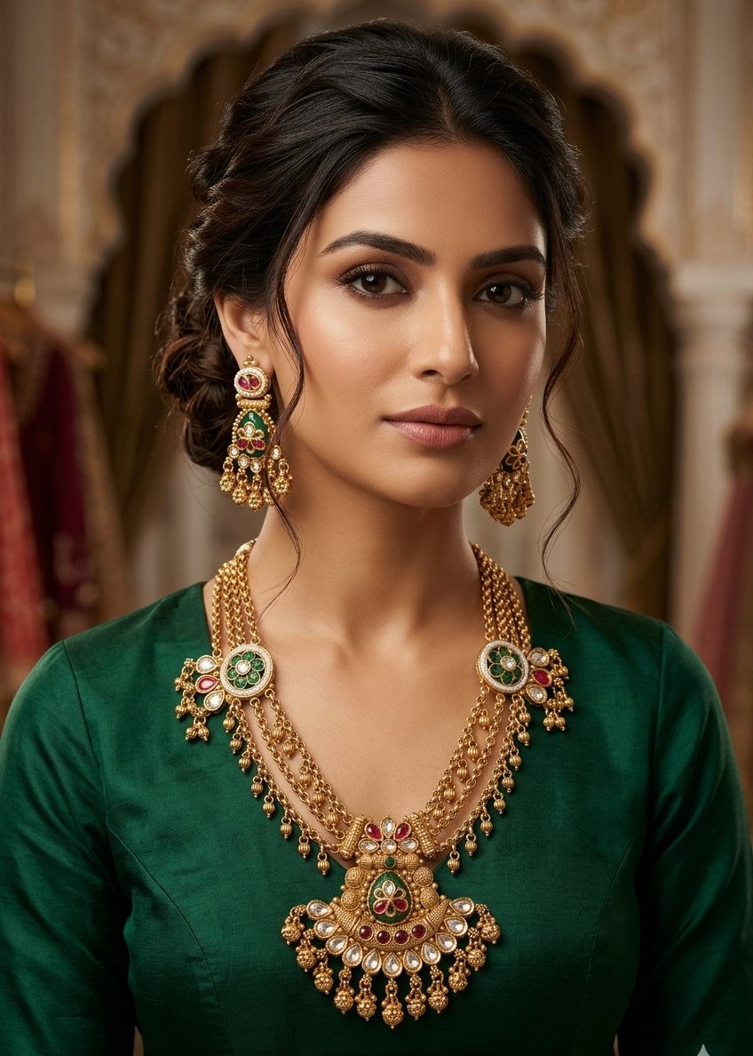 Gold Plated Heritage collection Necklace Set with real kundan and kempu stones