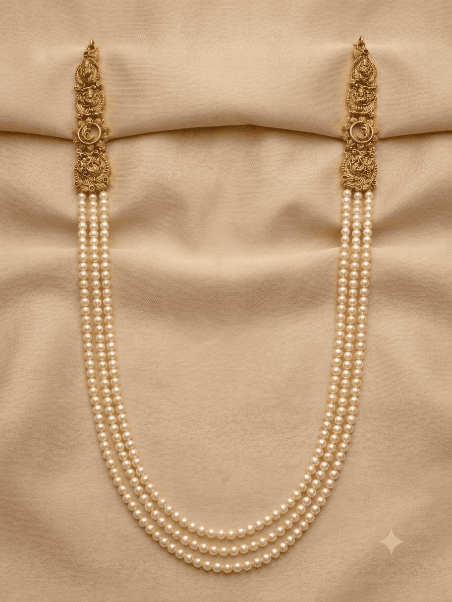 3 line Swarovski pearl with beads and side Mopu necklace