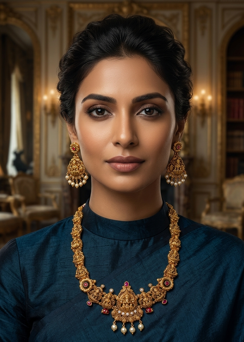 Premium Gold Plated Antique Short Necklace Set