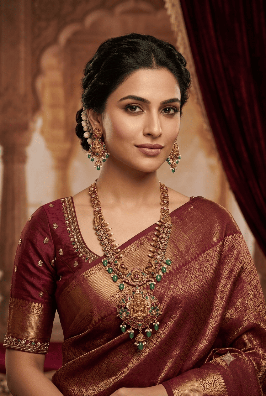 Premium one gram gold plated antique jadau necklace set