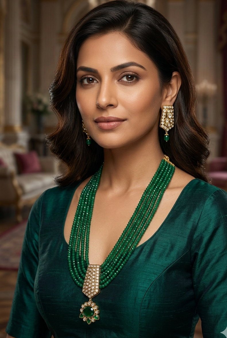 4mm Green onyx stones with cz zercon pendant Necklace set