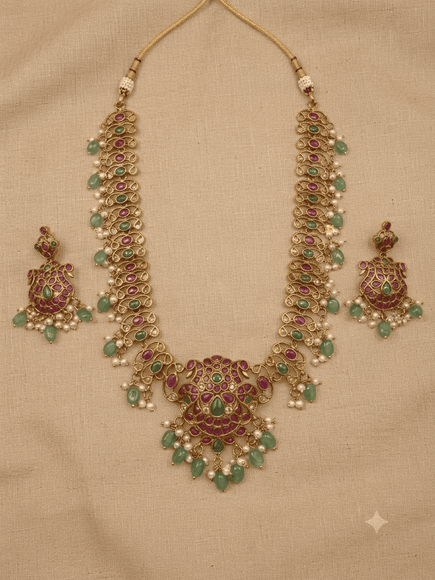 Gold Plated Premium Short Jadau Necklace Set