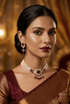 Gold Plated Mossanite with Pearl Choker Necklace set Green Stone