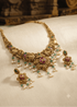 Premium Gold Plated Short Temple necklace Set with pearl drops
