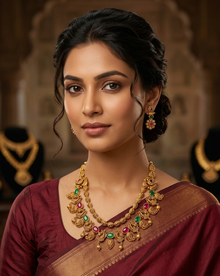 Premium Gold Plated Antique Short Necklace Set