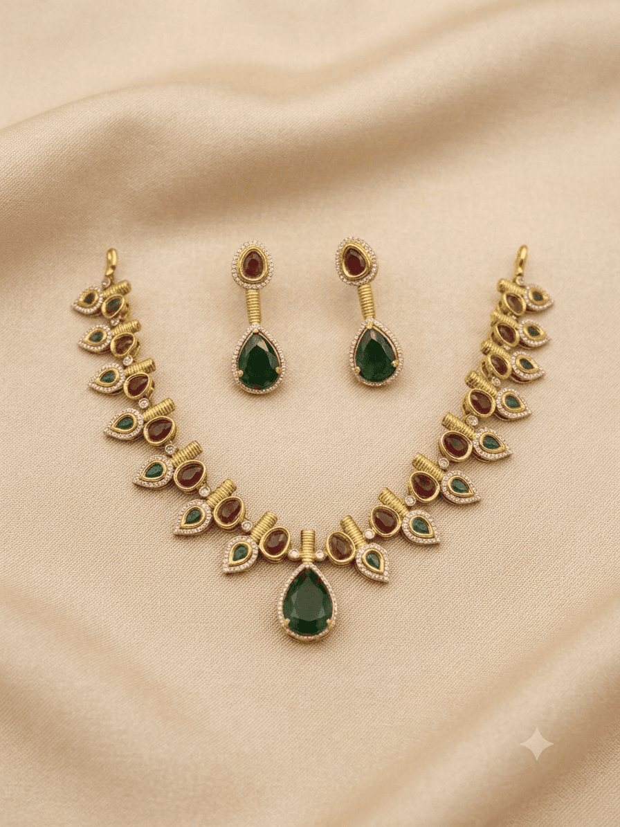 Premium Stone Studded CZ Medium Necklace Set