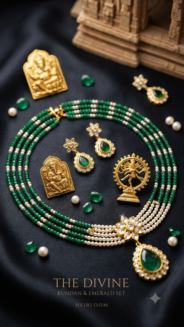 green onyx with pearl pendant set necklace set