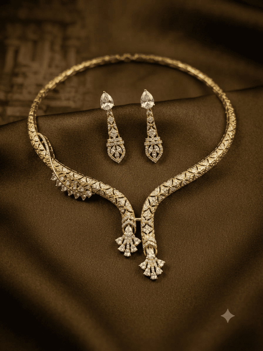 Premium Stone Studded CZ Hasli Necklace Set