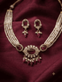 Gold Plated Mossanite with Pearl Choker Necklace set Green Stone