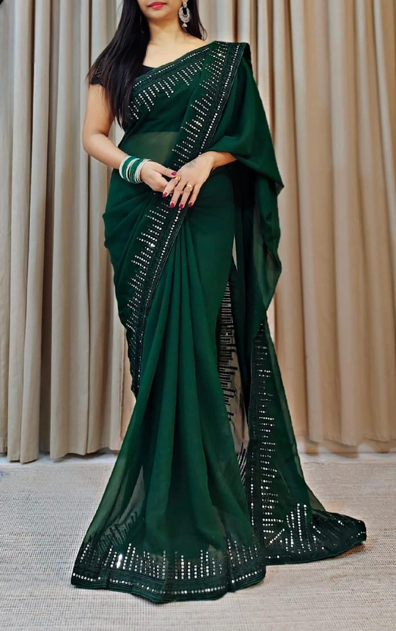Georgette 5 mm Seqwance work with Multi Embroidary Work Saree 21838N