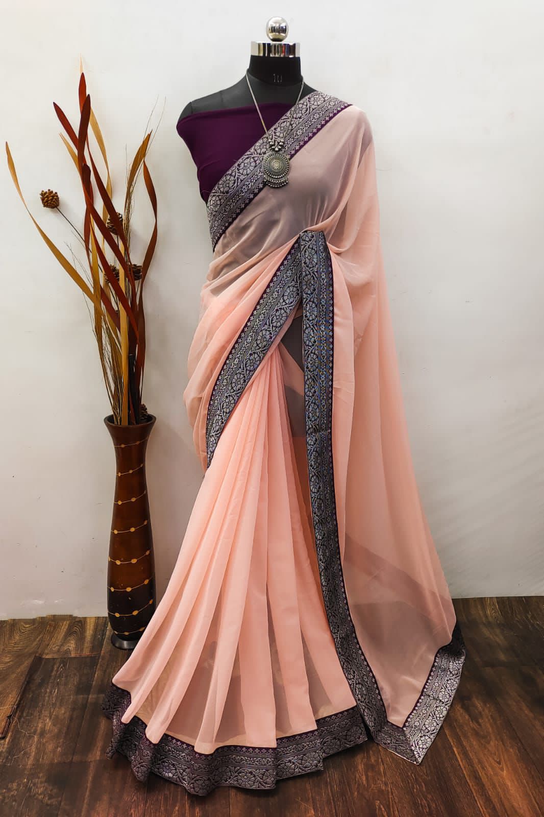 Georgette Multi Colour Sarees With Lace Border 23195N