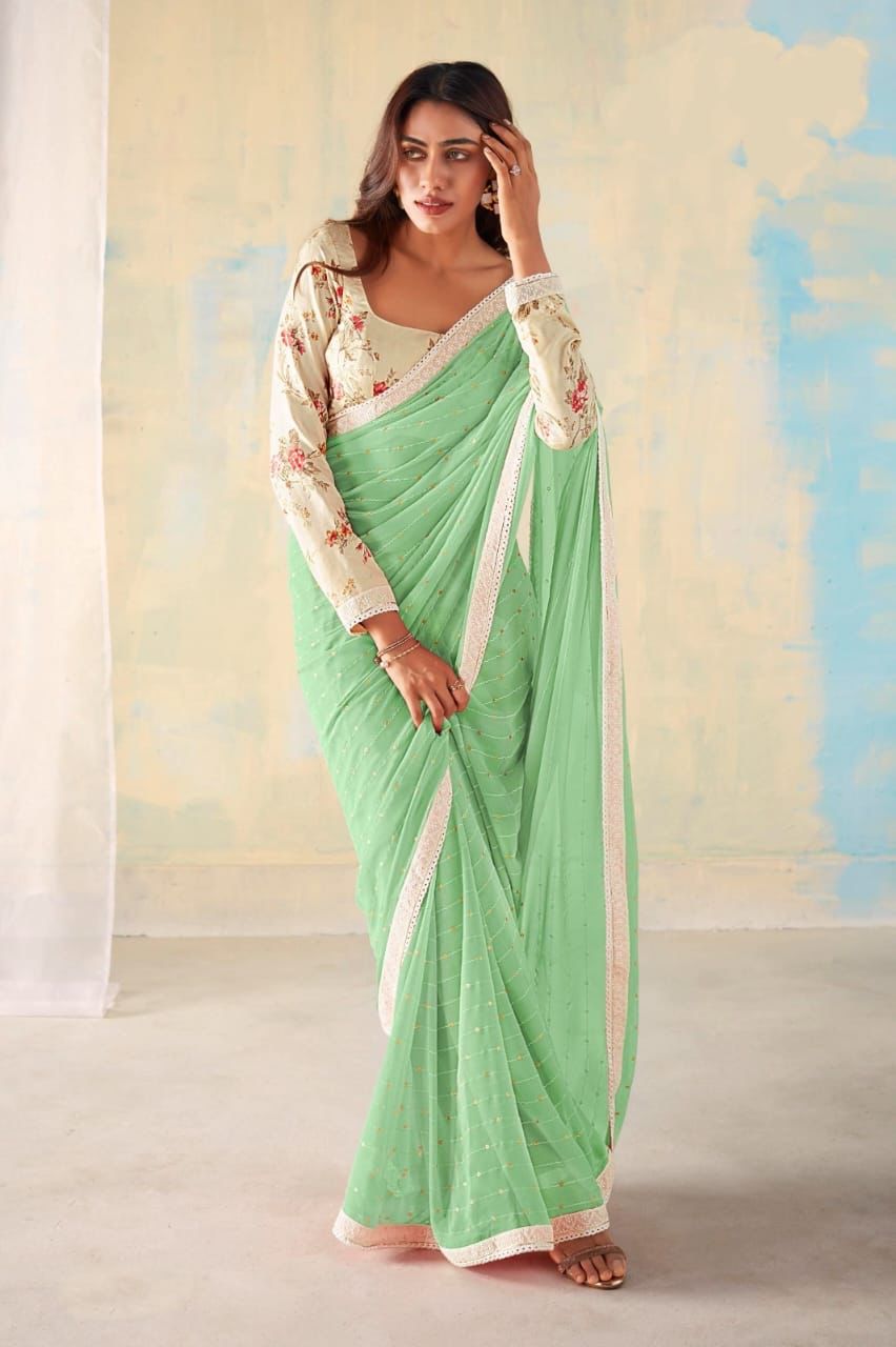 Georgette  Saree with classic stripes design All over the saree 18319N