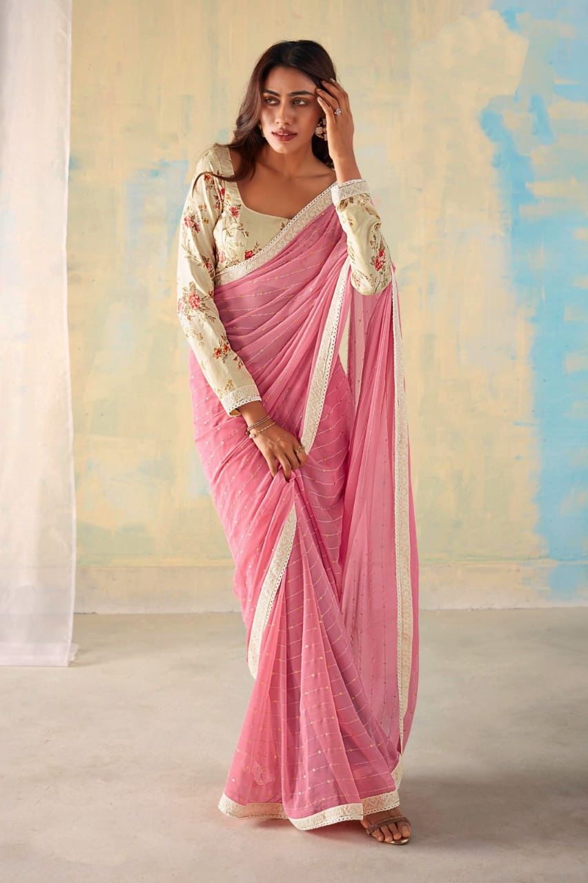 Georgette  Saree with classic stripes design All over the saree 18327N